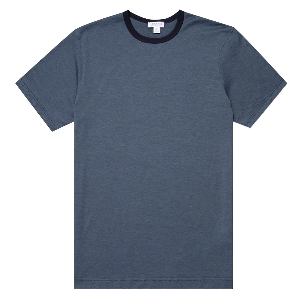 Sunspel Classic Crew T-Shirt Airforce / Navy Narrow Stripe 1 Sunspel Classic Crew T-Shirt Airforce / Navy Narrow Stripe