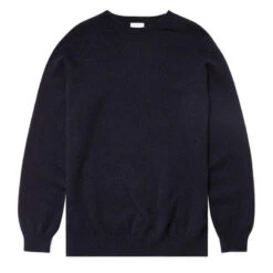 Sunspel Lambswool Crew Neck Knit Dark Navy Mouline