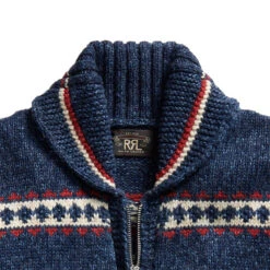 RRL By Ralph Lauren Logo Cotton-Blend Full-Zip Cardigan Indigo Cream Multi -Quality Clothing Store 24817 5