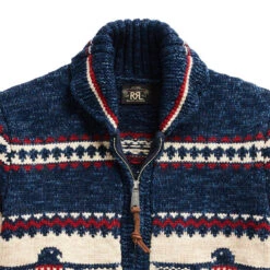 RRL By Ralph Lauren Logo Cotton-Blend Full-Zip Cardigan Indigo Cream Multi -Quality Clothing Store 24817 7