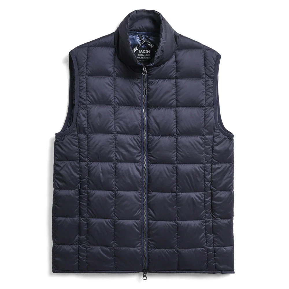 Taion Hi Neck W-Zip Down Vest Navy 1 Taion Hi Neck W-Zip Down Vest Navy