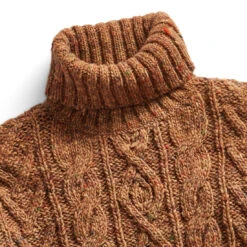 RRL By Ralph Lauren Cable Turtleneck Pullover Knit Tan Donegal Multi -Quality Clothing Store 27231 3