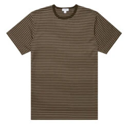 Sunspel Classic Crew English Stripe T-Shirt Caper / Dark Moss