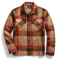 RRL By Ralph Lauren Plaid Wool Workshirt Jumper Orange Tan Multi
