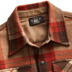 RRL By Ralph Lauren Plaid Wool Workshirt Jumper Orange Tan Multi -Quality Clothing Store 28616 3