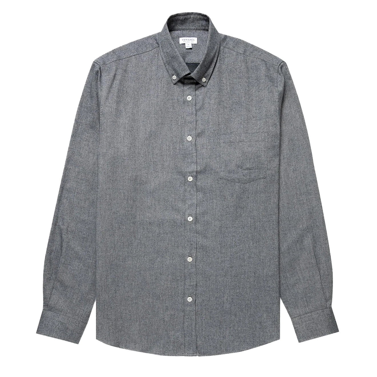 Sunspel Brushed Cotton Flannel Shirt Mid Grey Melange 1 Sunspel Brushed Cotton Flannel Shirt Mid Grey Melange