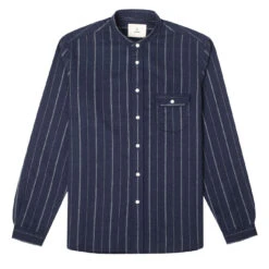 La Paz Vieira Collarless Shirt Navy / White Stripes