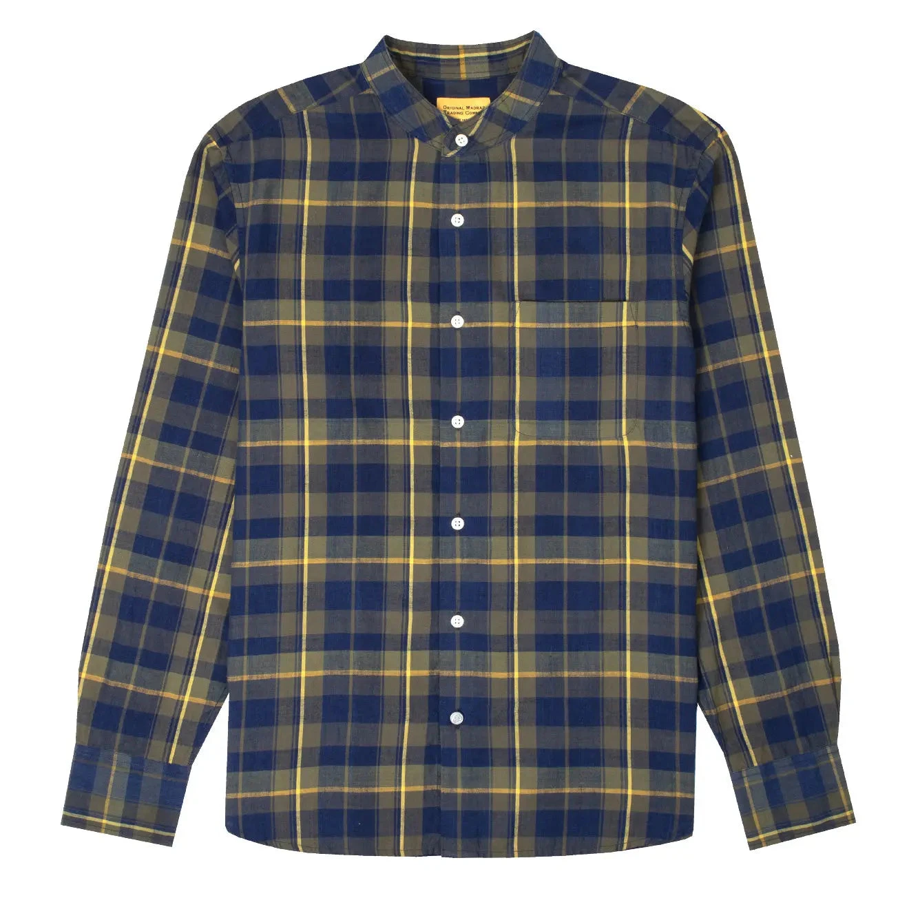 Original Madras Trading Co. No.19 Band Collar Shirt Green / Navy / Yellow 1 Original Madras Trading Co. No.19 Band Collar Shirt Green / Navy / Yellow