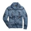 RRL By Ralph Lauren Hand Knit Shawl Cardigan Blue Indigo