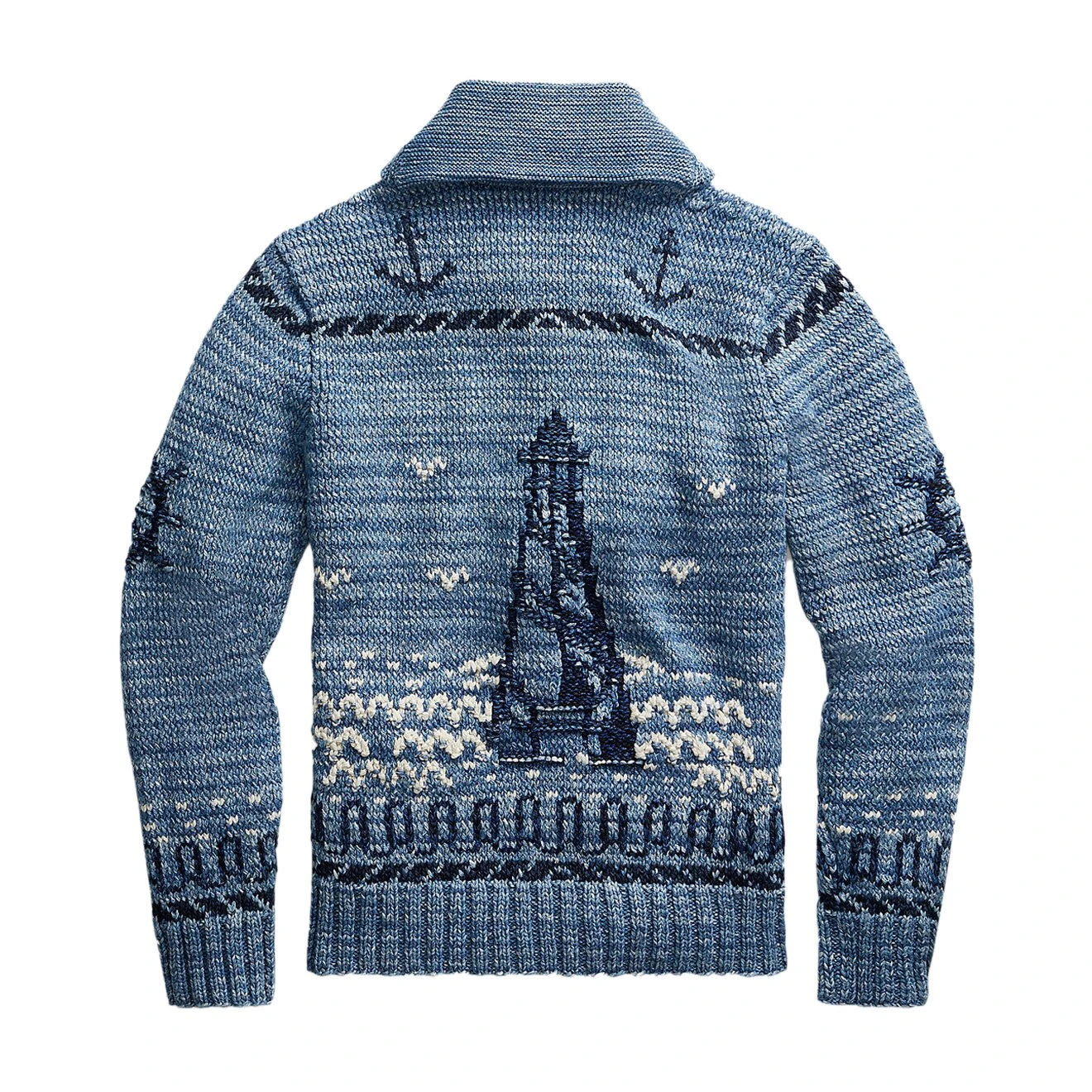 RRL By Ralph Lauren Hand Knit Shawl Cardigan Blue Indigo 2 RRL By Ralph Lauren Hand Knit Shawl Cardigan Blue Indigo - Image 2