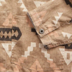 RRL By Ralph Lauren Print Linen Chore Jacket Stone / Green / Burnt Sienna -Quality Clothing Store RRL by Ralph Lauren Oakham Linen Shirt Jacket Stone Green Burnt Sienna 26206 4