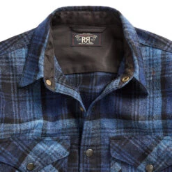 RRL By Ralph Lauren Plaid Wool Cotton Overshirt Dark Blue / Blue -Quality Clothing Store RRL by Ralph Lauren Plaid Wool Cotton Overshirt Dark Blue Blue 3