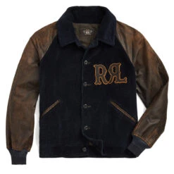 RRL By Ralph Lauren Appliqued Corduroy Leather-Sleeve Jacket Black/Deep Navy