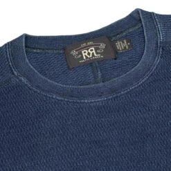 RRL By Ralph Lauren Jacquard-Knit Crew Neck L/S T-Shirt Rinsed Blue Indigo -Quality Clothing Store Ralph Lauren LS Crew Neck RRL Waffle Tee Rinsed Blue Indigo 3 2