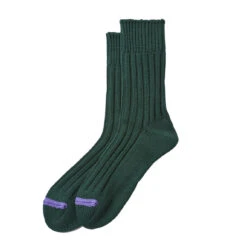 Rototo Chunky Ribbed Crew Socks Dark Green / Purple