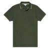 Sunspel Cotton Pique Contrast Tipped Polo Shirt Dark Khaki / Ecru