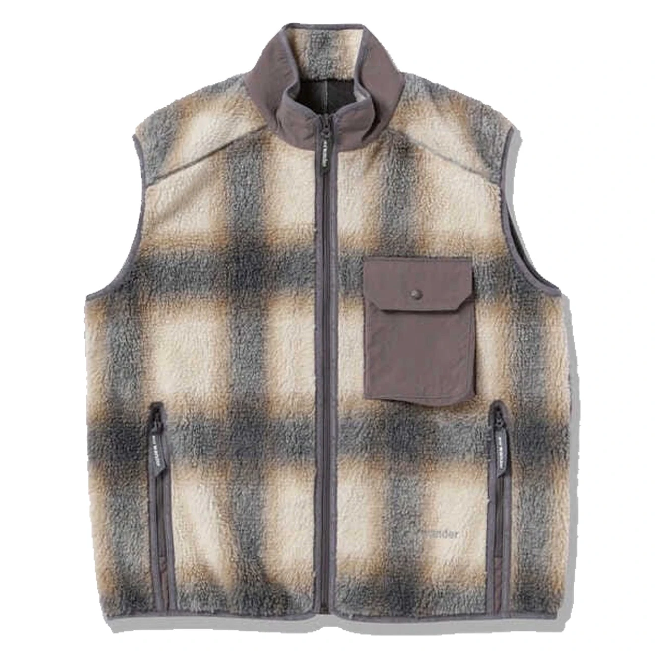And Wander Check Boa Vest Grey 1 And Wander Check Boa Vest Grey